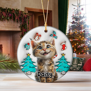 Cat Is Santa 3D Inflated Effect Ceramic Ornament Personalized Gift For Cat Lovers HO82 894682