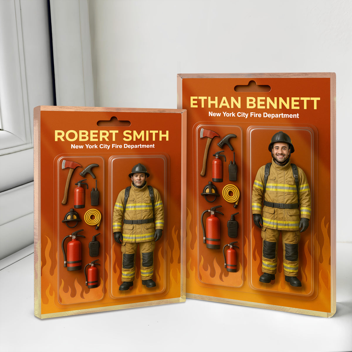 Custom Photo 3D Effect Firefighter Action Figure Acrylic Block Plaque, Unique Keepsake HO82 893918