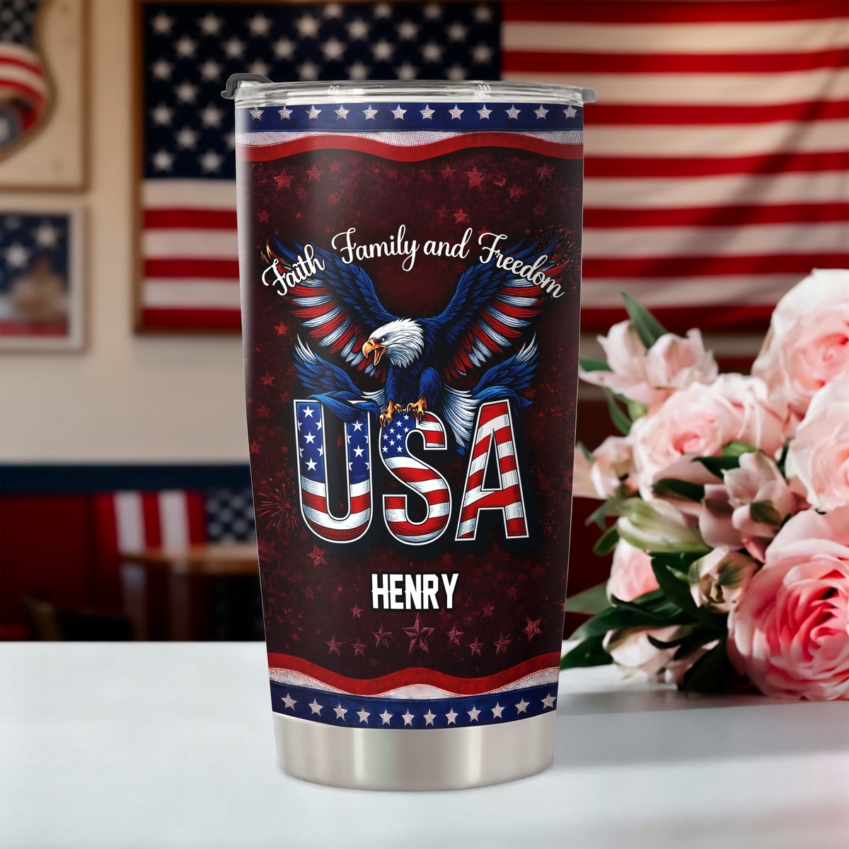 Custom Name Faith, Family & Freedom 250 Years Anniversary Fat Tumbler 1776–2026 CH07 910590