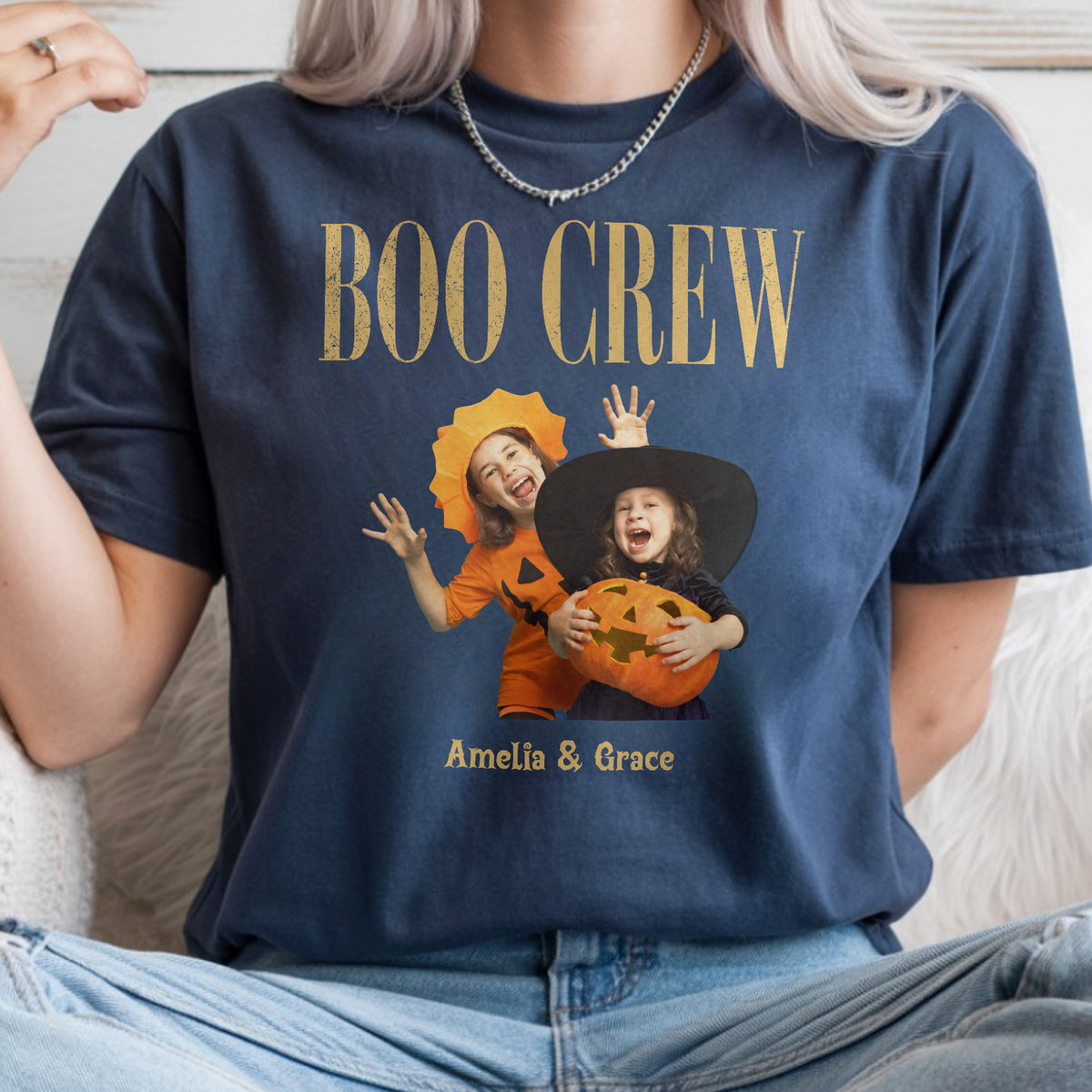 Custom Kid Photo Halloween Boo Crew Comfort Shirt HO82 903168