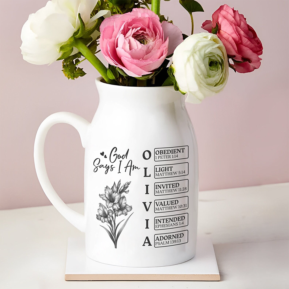 God Says I Am Personalized Name Initial Bible Toile De Jouy Vase LM32 895367