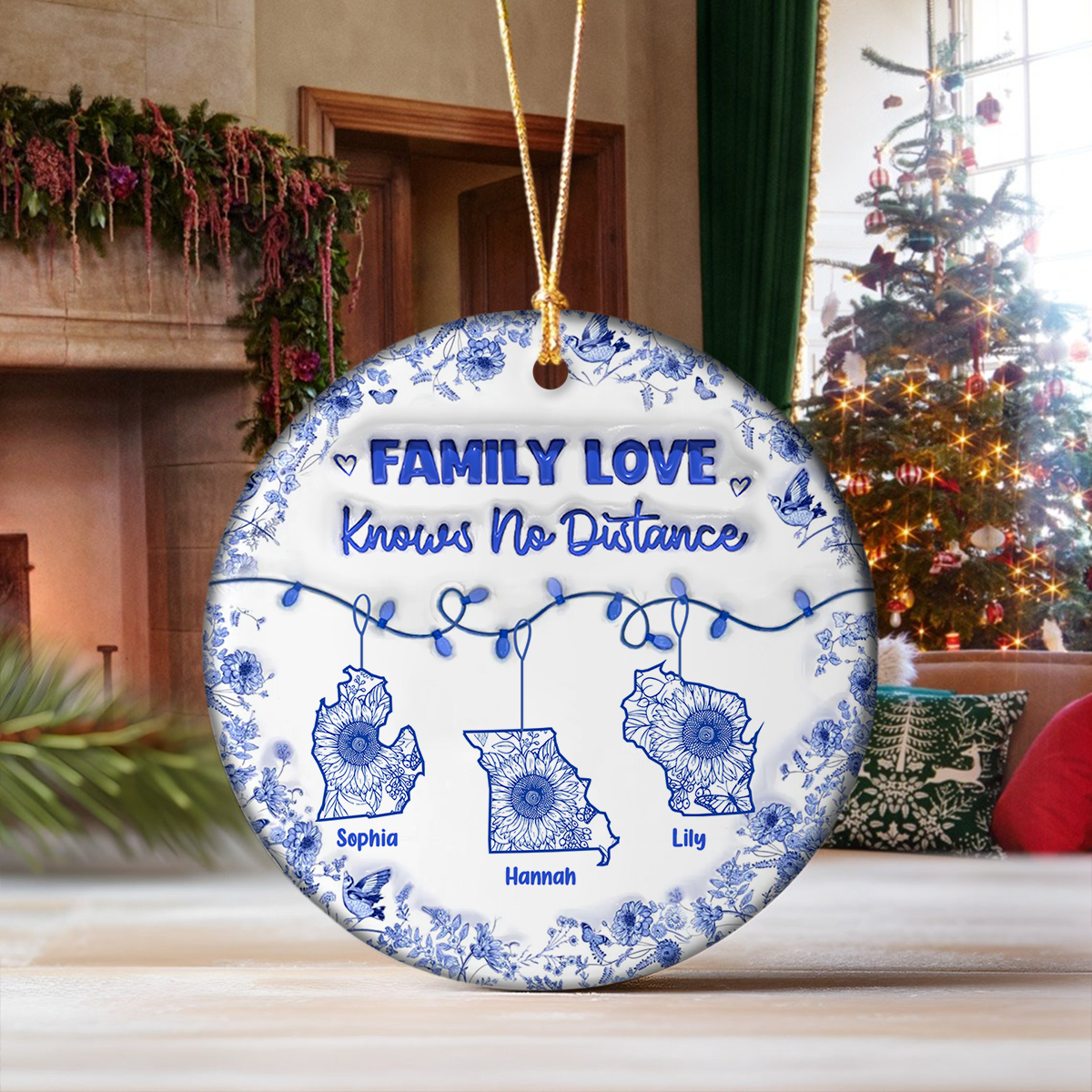 Personalized Family Love Knows No Distance 3D Inflated Effect Ceramic Ornament CH07 899062