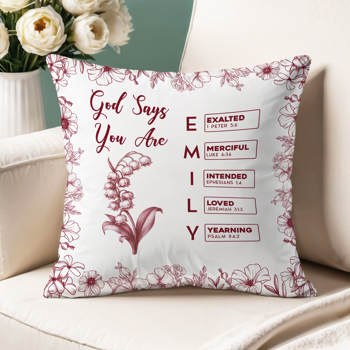 God Says I Am Name Letter In Bible Toile De Jouy Style - Personalized Pillow CH07 896828