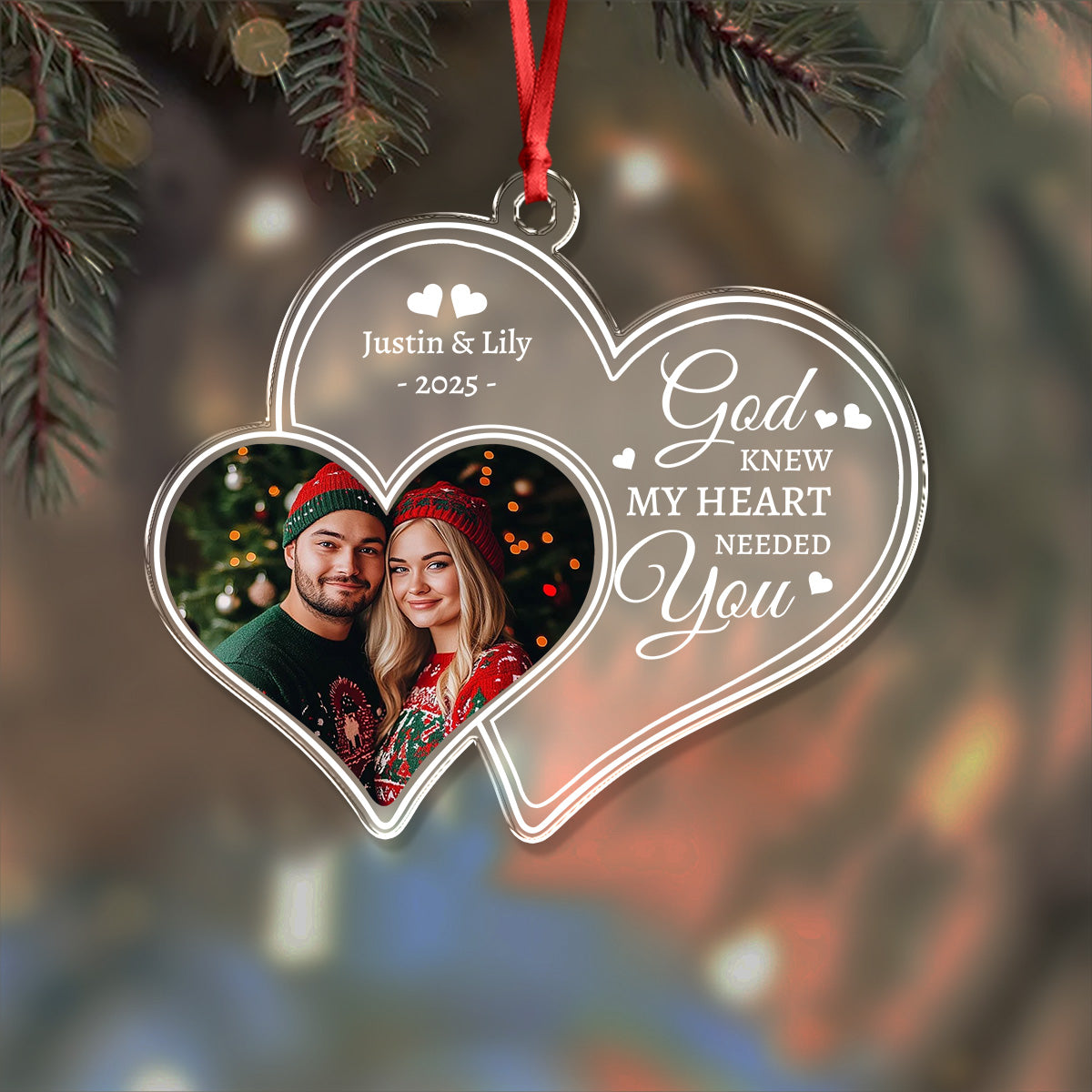 Custom Photo God Knew My Heart Needed You - Personalized Custom Shaped Acrylic Ornament For Couple LM32 895903