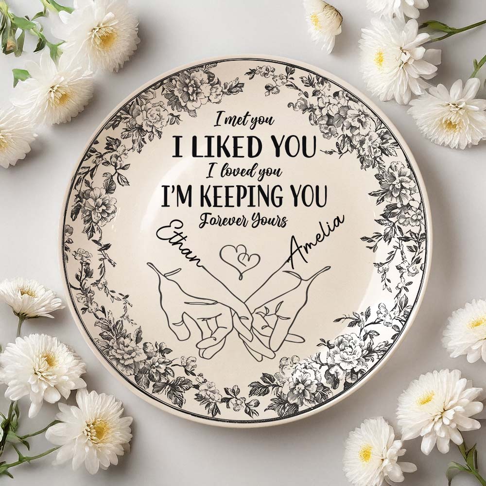 I'm Keeping You Forever Chinoiserie Toile De Jouy Style Couple Personalized Ceramic Plate Gift For Husband Wife, Anniversary HA75 892648