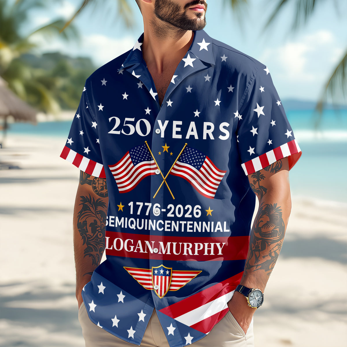 Custom Name USA 250 Years Semiquincentennial 1776-2026 Hawaii Shirt LM32 899543