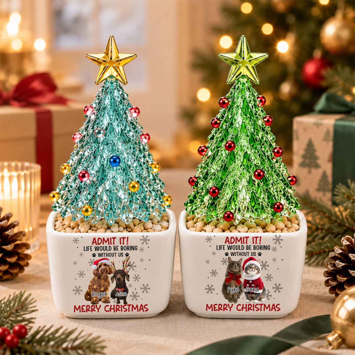Custom Dog Cat Photo Life Would Be Boring Without Me Mini Ceramic Pot With Glass Christmas Tree HO82 903628