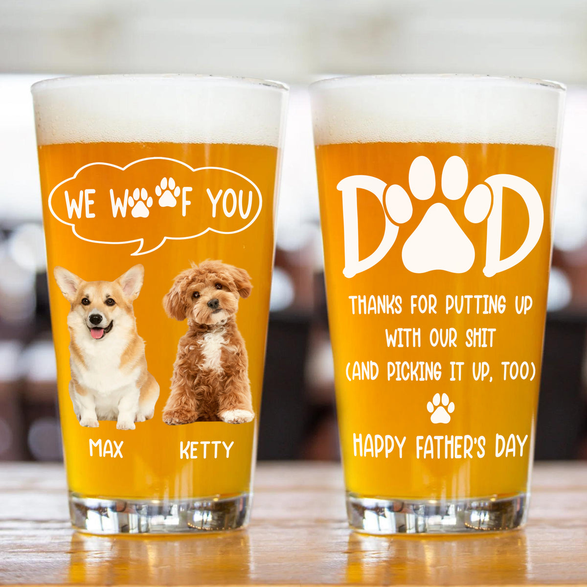 Custom Photo Thanks Dad We Woof You Print Beer Glass Father's Day Gift HA75 892218
