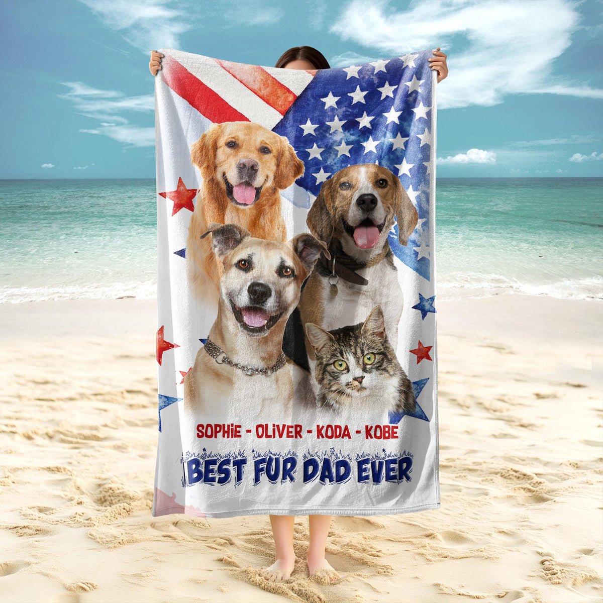 Custom Photo Best Dog Dad Mom Ever Beach Towel Summer Gift For Dog Lovers Cat Lovers CH07 895798