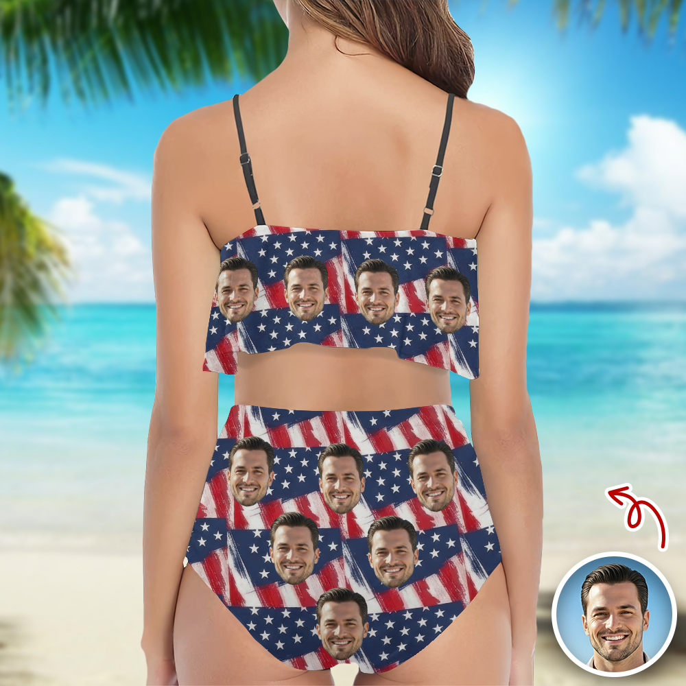 Custom Photo American Flag Independence Day Women's Bikini Swimsuit LM32 899863