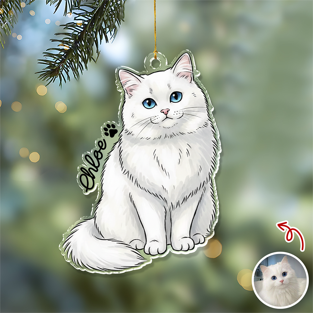 Custom Cute Cat Photo Portrait Christmas Decoration Acrylic Ornament LM32 895715