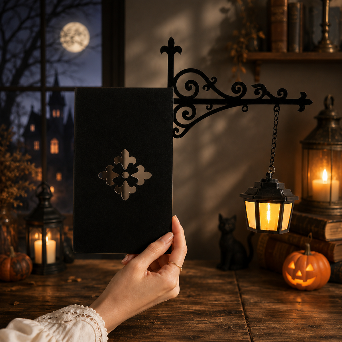 Halloween Ghost Metal Bookshelf Lantern Light Gift for Book Lovers, Reader Gift CH07 180212
