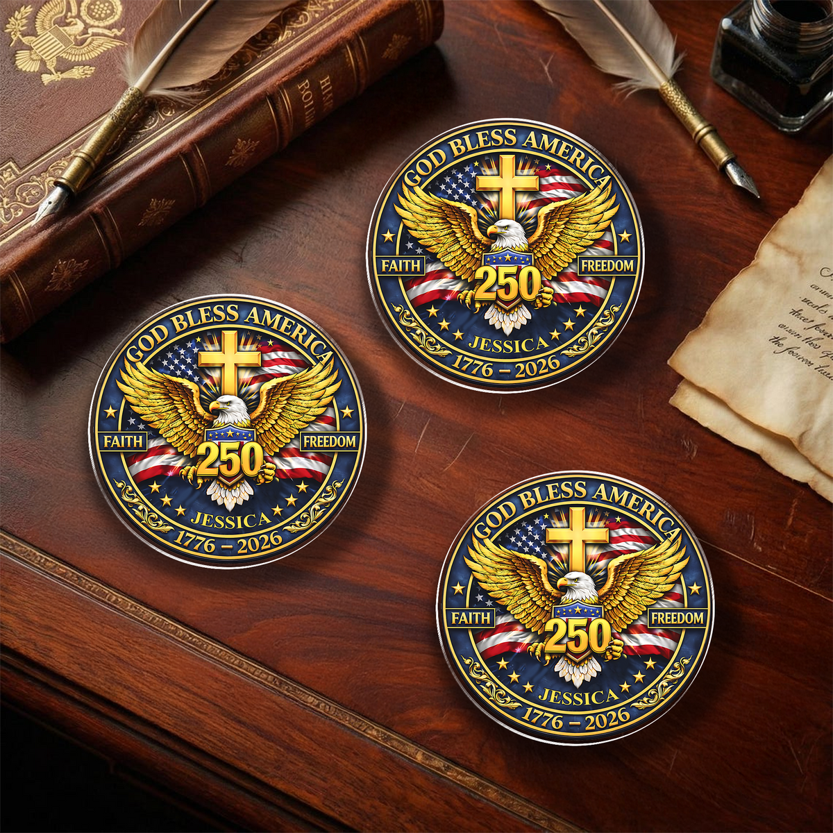 Custom Name God Bless America 250th Anniversary 1776 - 2026 Acrylic Pin CH07 911110