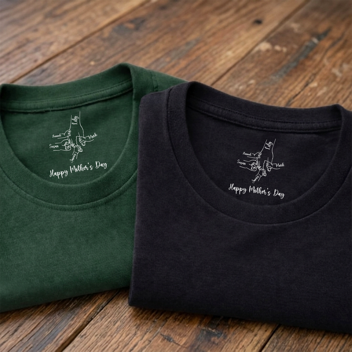 Personalized Floral Hands Mom With Kids Mother's Day Neck Print Tee CH07 910930