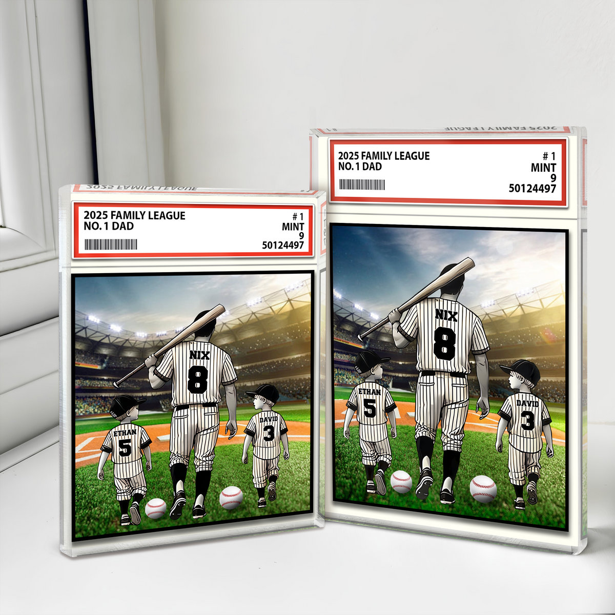 Baseball No. 1 Dad Grandpa Man & Kids Trading Card Style Acrylic Block Plaque Personalized Gift For Father's Day HO82 893980