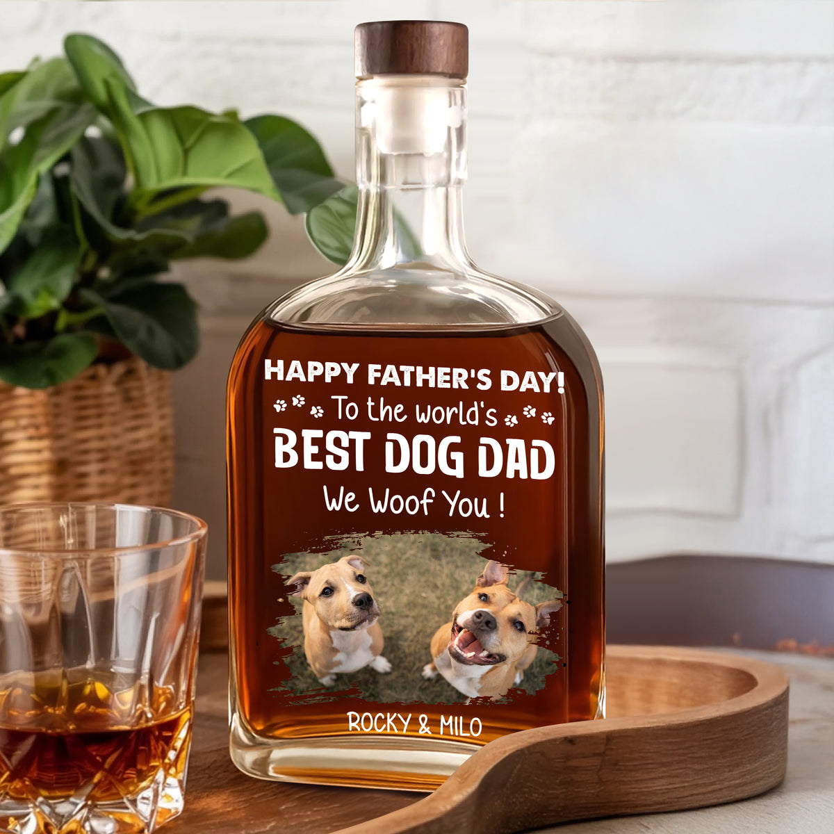 Custom Photo To The World Best Dog Dad Whiskey Bottle TH10 894049
