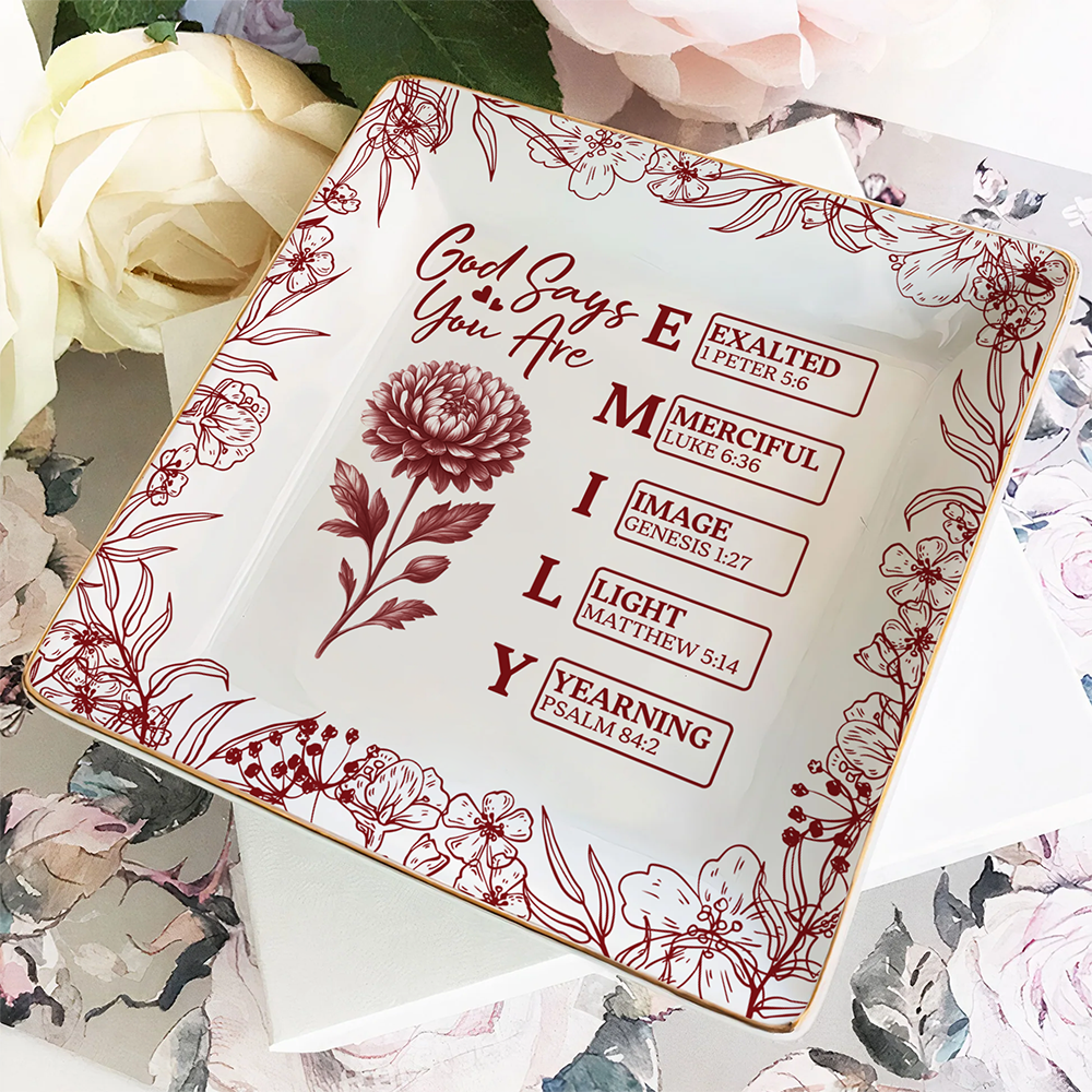 God Says I Am Personalized Name Initial Bible Toile De Jouy Jewelry Dish Gift LM32 895365