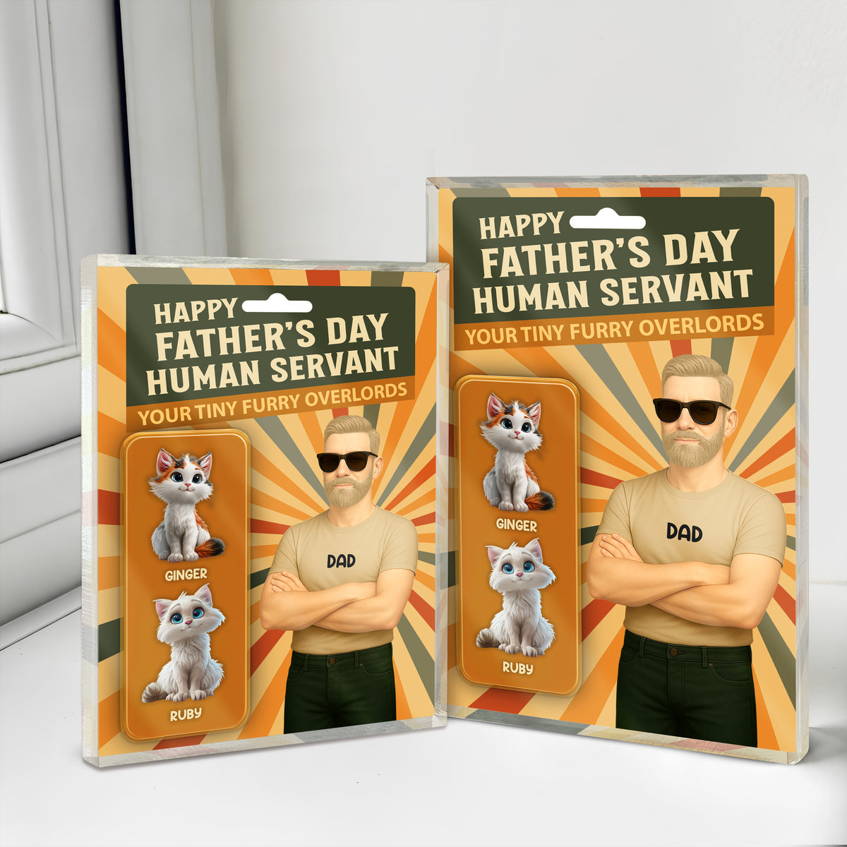 Happy Father's Day Human Servant Cat Dad Figure Personalized Acrylic Block Plaque HA75 892354
