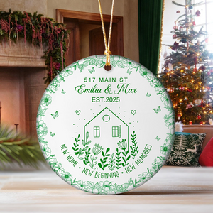 New House New Beginning New Memories Toile De Jouy Syle Personalized Ceramic Ornament HA75 897096