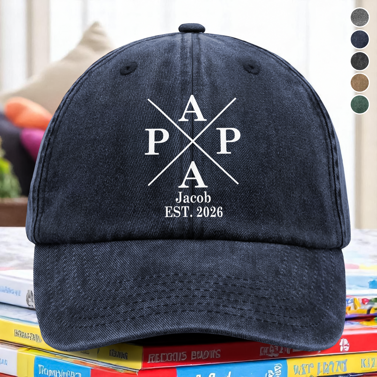 Personalized Papa's Cap With Children's Names And Birth Years Washed Denim Baseball Cap Father's Day Gift HA75 921270