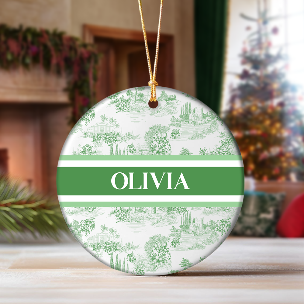 Custom Name Vintage Toile De Jouy Design - Personalized Ceramic Ornament TH10 894827