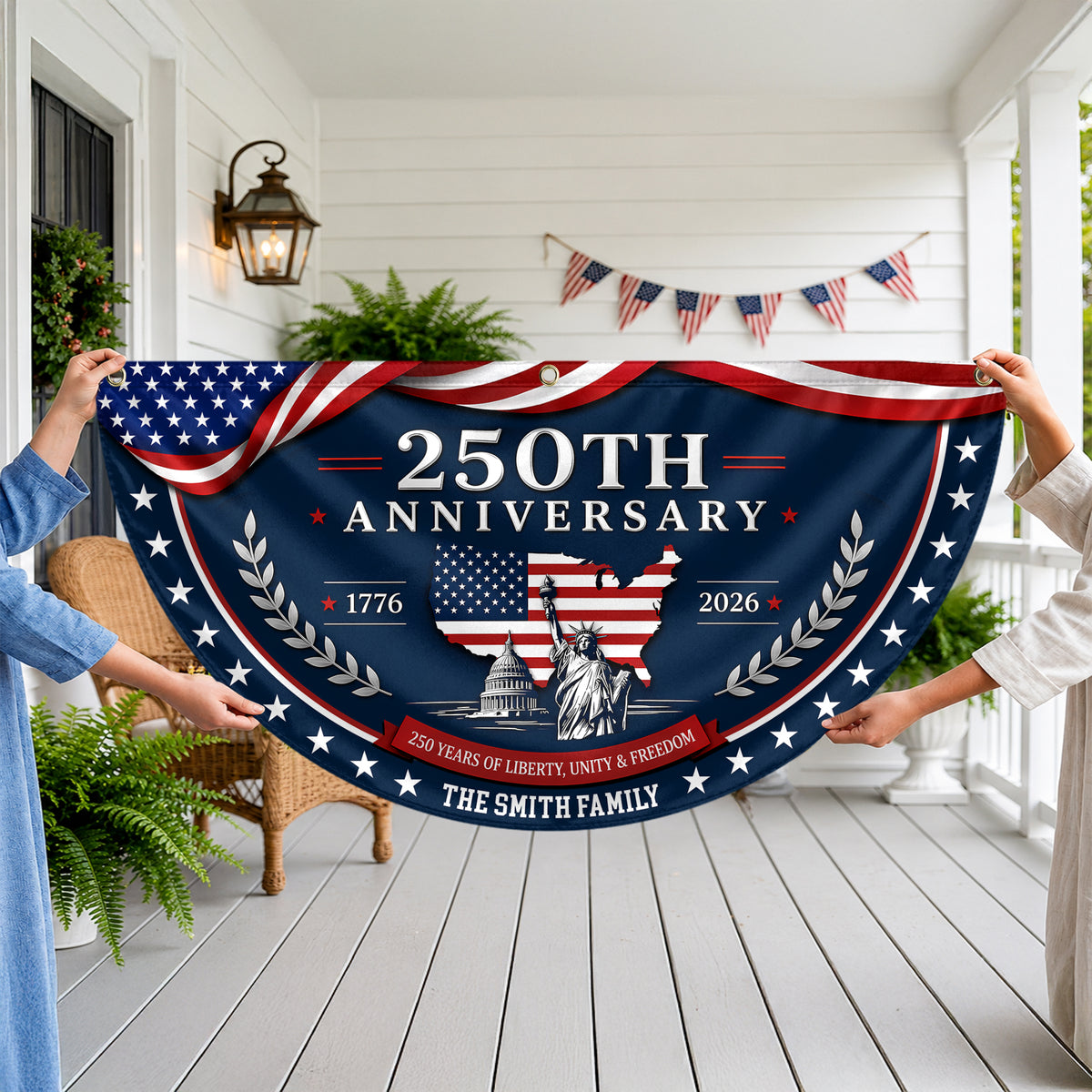 Custom Family Name US 250 Years of Liberty, Unity & Freedom 1776-2026 Non-Pleated Fan Flag TH10 170229