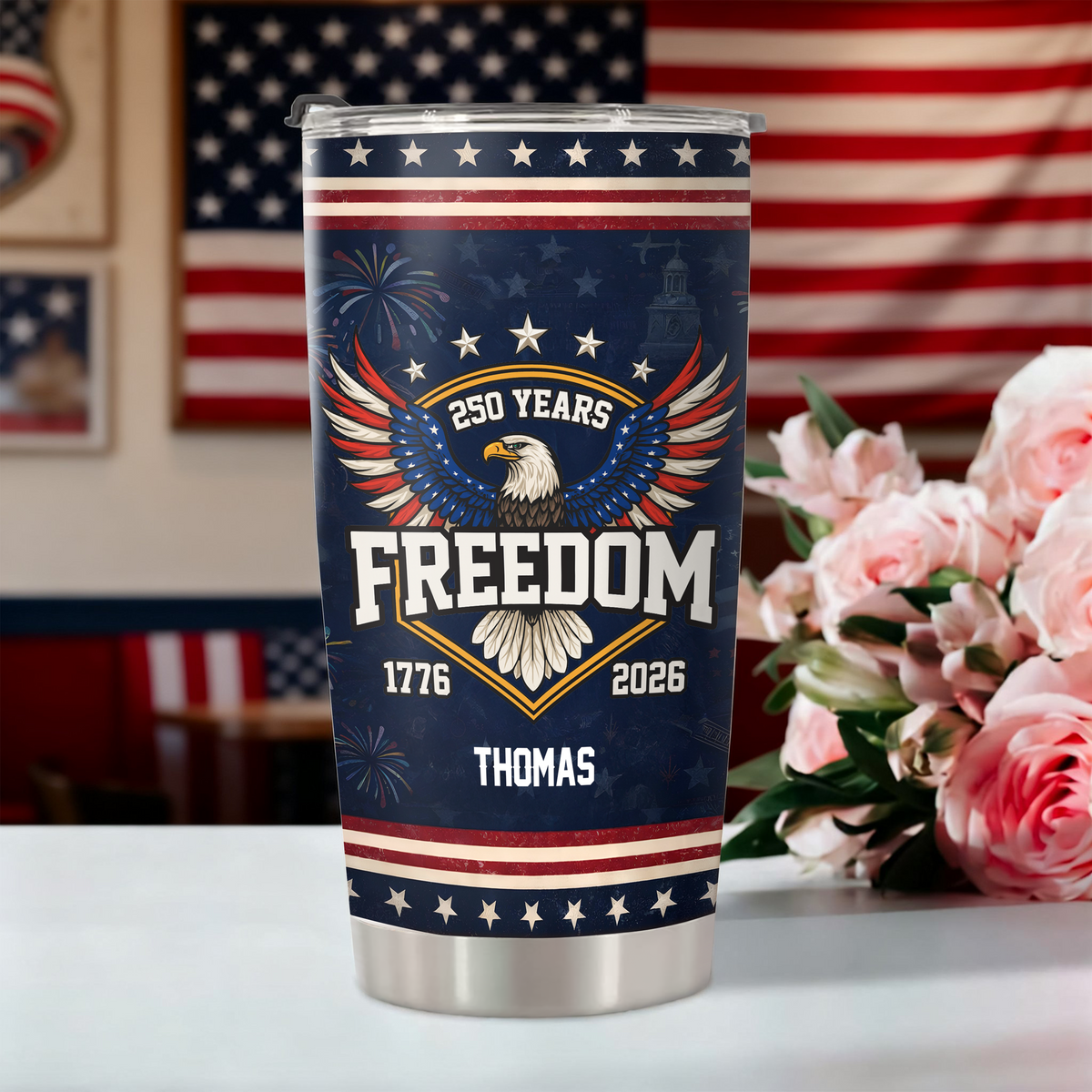 Custom Name 250 Years of Freedom America 1776–2026 Anniversary Fat Tumbler CH07 910552