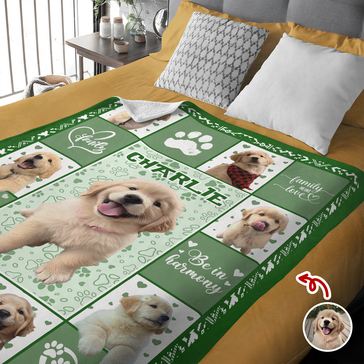 Custom Puppy Photo & Name Full Color With Pawprints - Personalized Blanket LM32 897193