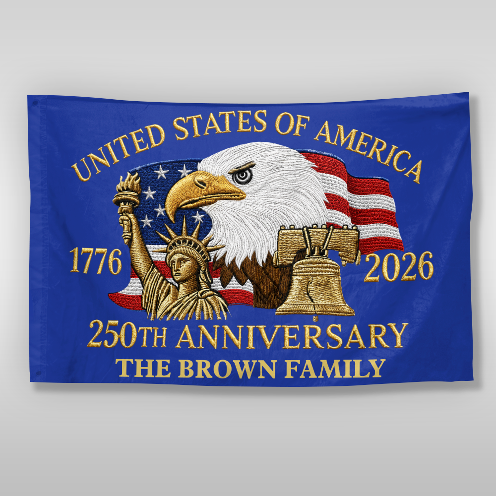 Custom Family Name 250th Anniversary United States Of America 1776-2026 Eagle House Flag HO82 902836