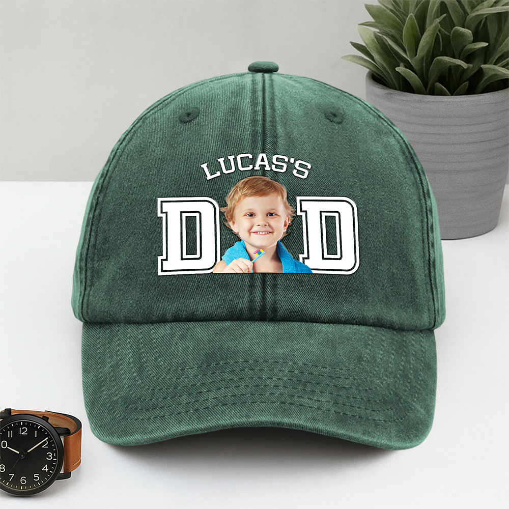 Custom Photo Kid Dad Washed Denim Baseball Cap HA75 892504