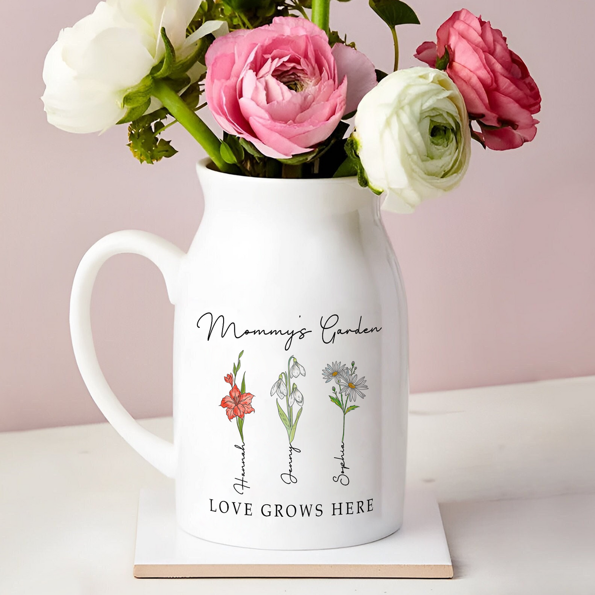 Custom Kids Name Mother's Garden Love Grows Here Floral Vase – Personalized Mother’s Day Gift for Mom, Grandma LM32 899403