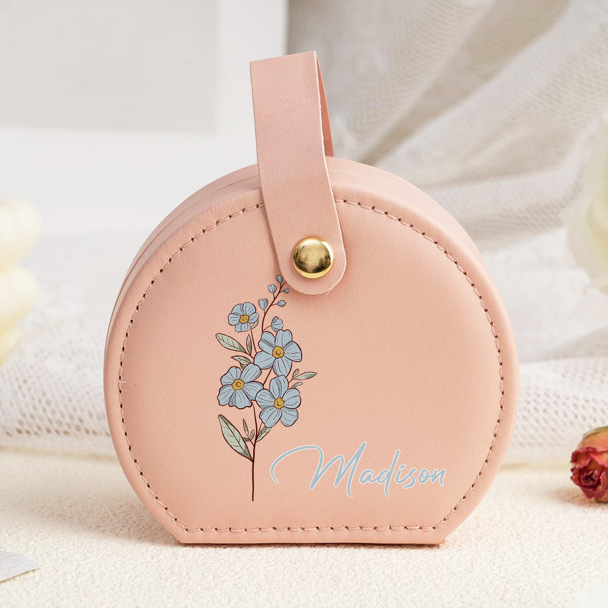 Custom Name With Floral Jewelry Box With Handle TH10 894345