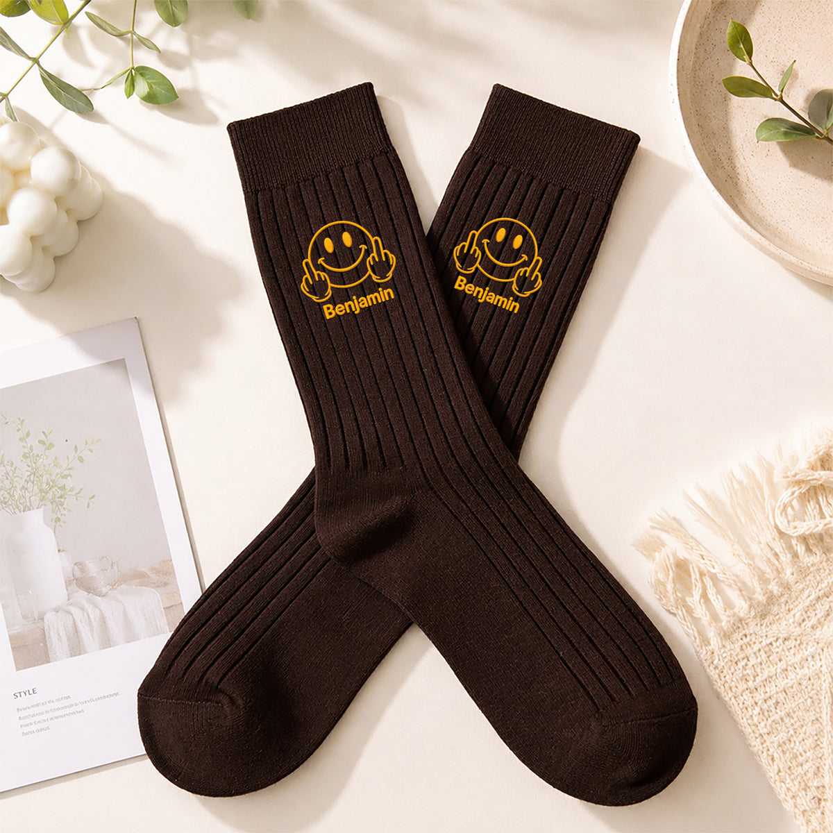 Custom Name Middle Finger Embroidered Socks, Meme Fun Gift For Family, Best Friends LM32 669777