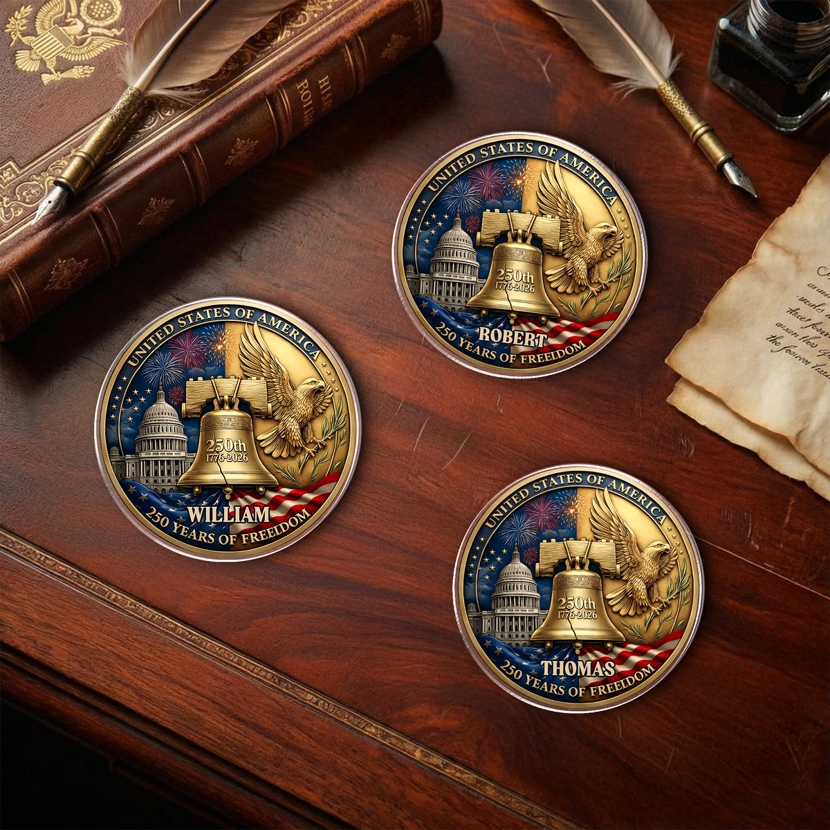 Custom Name USA 250 Years Of Freedom 1776-2026 Liberty Bell & Eagle Badge Acrylic Pin HO82 901822