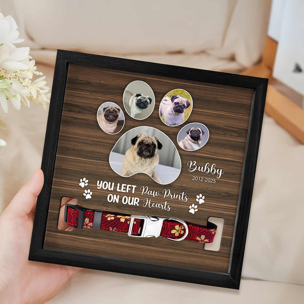 Custom Photo You Left Paw Prints On Our Hearts Memorial Square Collar Frame TH10 892717