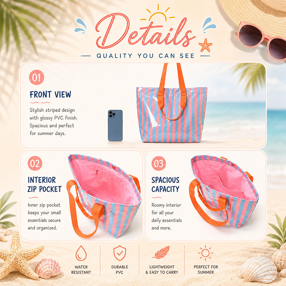 Custom Name Striped PVC Beach Tote Bag Personalized Summer Gift CH07 911862