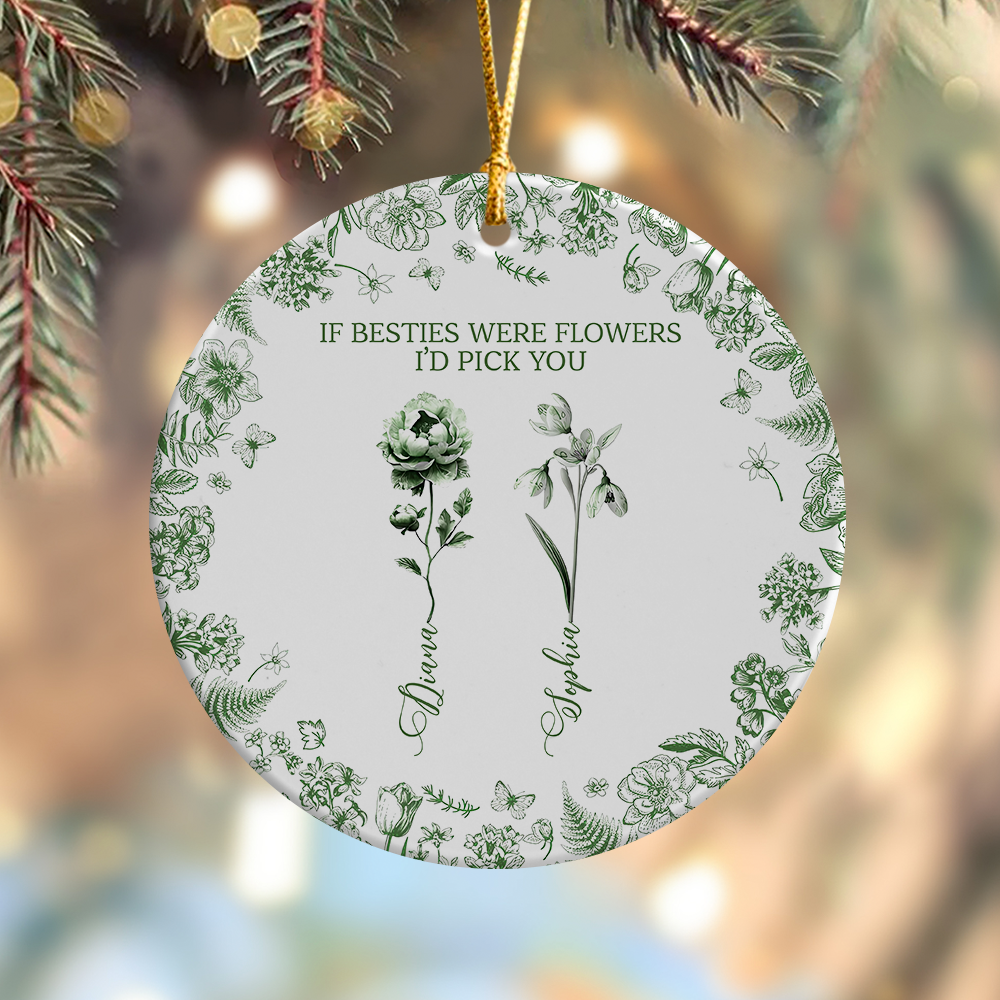 Custom Toile de Jouy Birth Flower - Personalized Ceramic Ornament  Gift For Sister Besties BFF HO82 894472