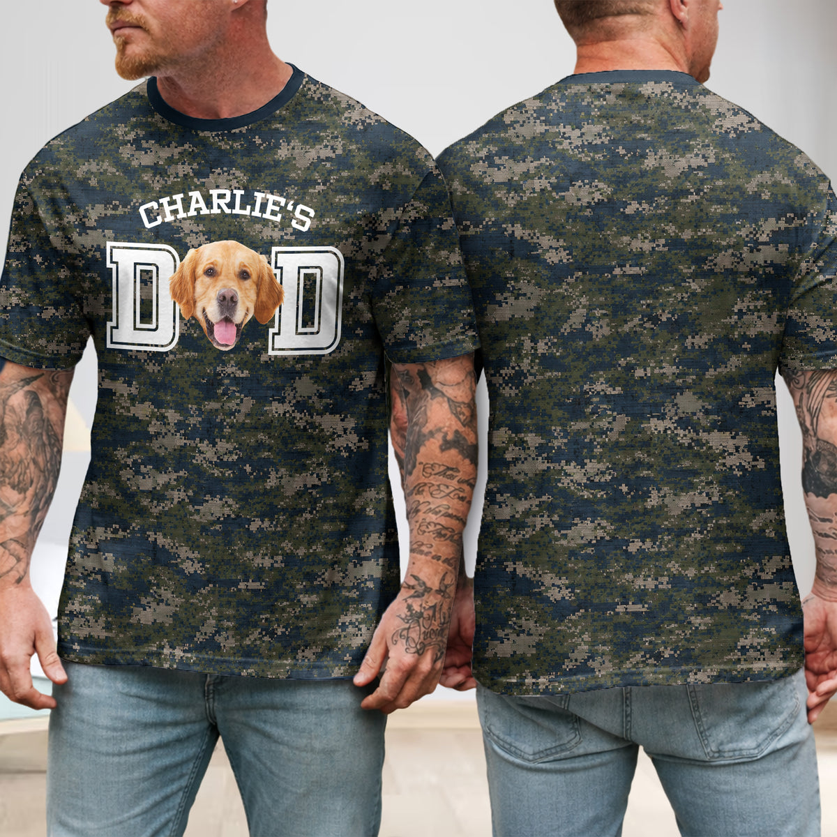 Custom Photo Dog Cat Dad Camo Pattern 3D Shirt Father's Day Gift For Husband, Dad, Grandpa HA75 921398
