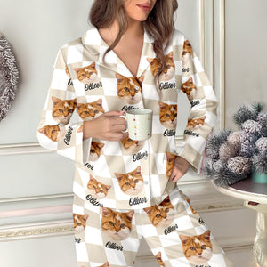 Custom Dog Cat Face Gingham Pattern Pajamas For Dog Cat Lovers LM32 897259