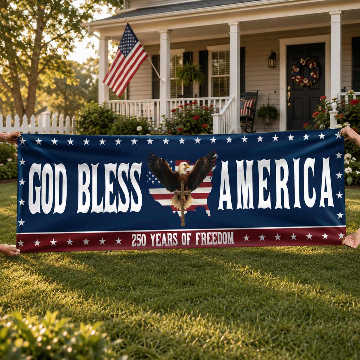 Patriotic 250th Anniversary God Bless America Eagle 1776–2026 Banner HO82 902766