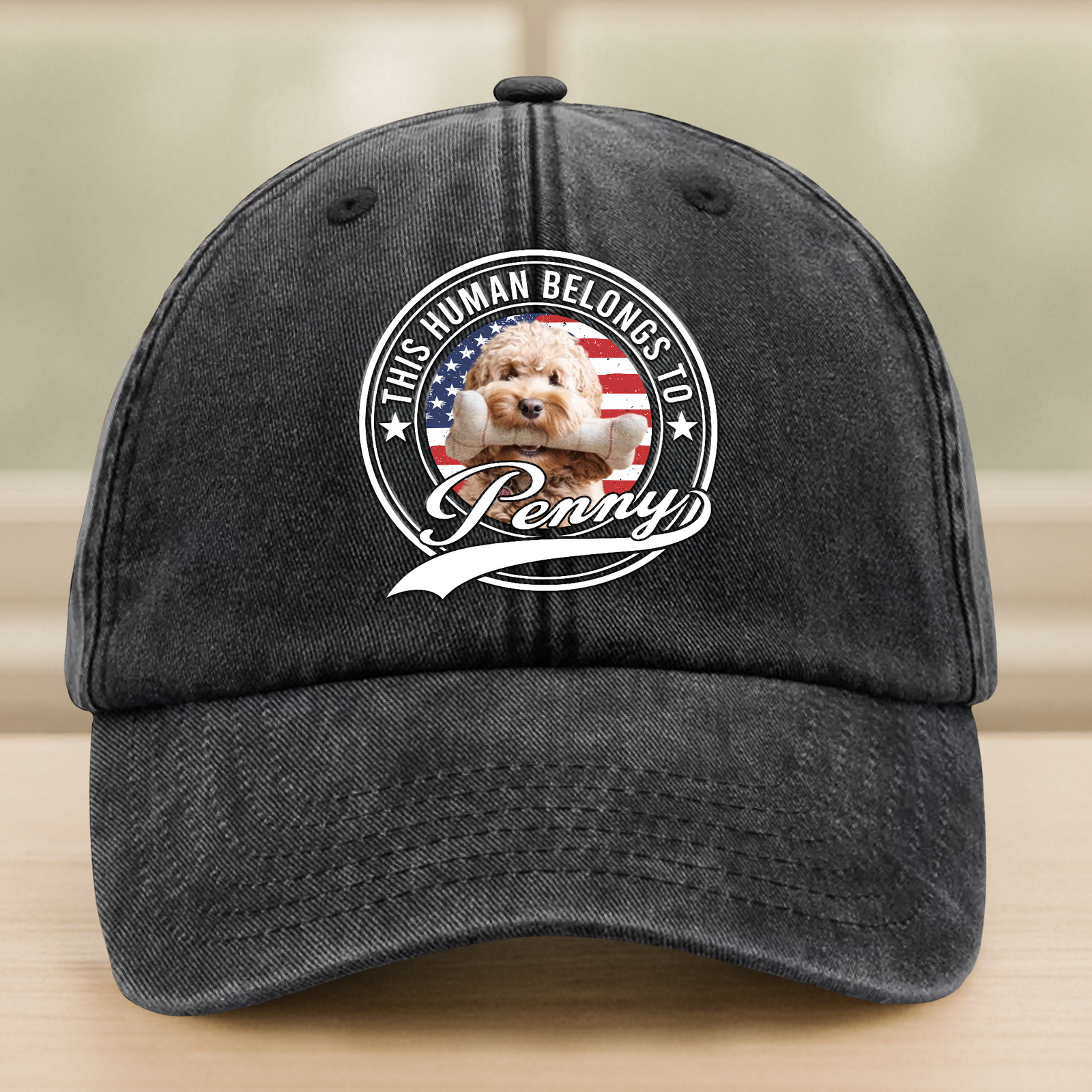 Custom Photo Human Belongs To Dog Cat Pet Washed Denim Baseball Cap HA75 892464