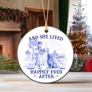 And She Lived Happily Ever After Dog Toile De Jouy Personalized Ceramic Ornament HO82 900162