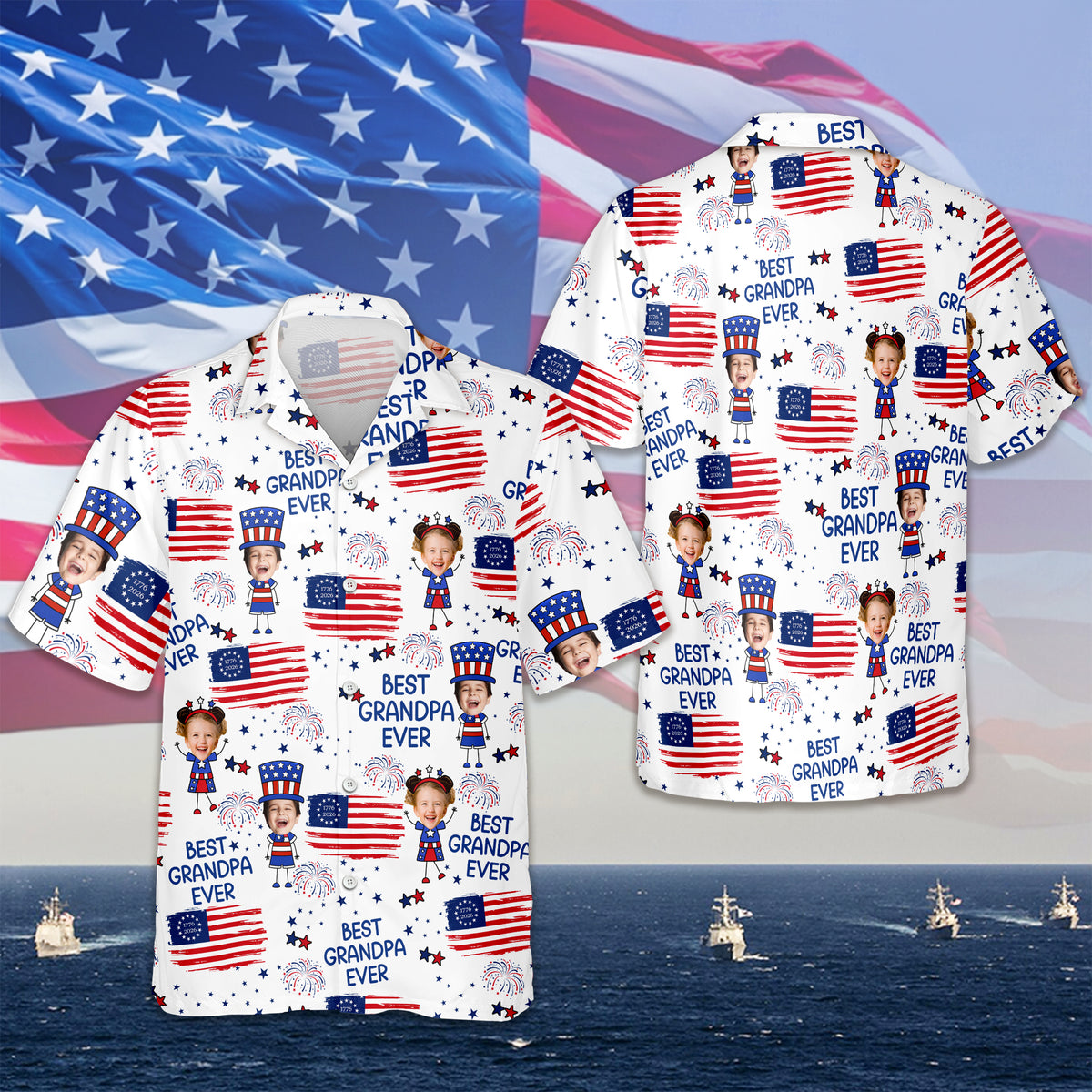Custom Photo Best Dad Ever With American Flag Hawaii Shirt LM32 668905