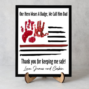 Custom Kid Hand Down Thank To Dad 2-Layered Wooden Plaque With Stand LM32 893555