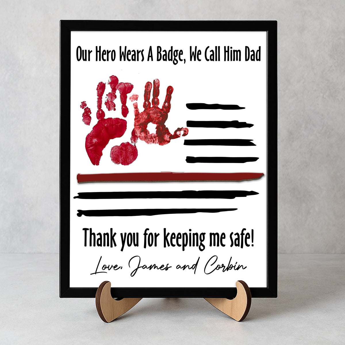 Custom Kid Hand Down Thank To Dad 2-Layered Wooden Plaque With Stand LM32 893555