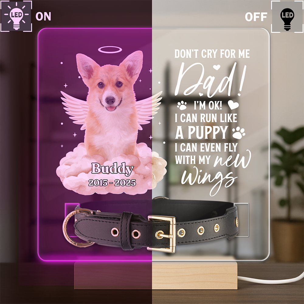 Custom Photo I Can Run Like A Puppy, I Can Even Fly With My New Wings - Memorial Personalized Acrylic Collar Frame CH07 896090
