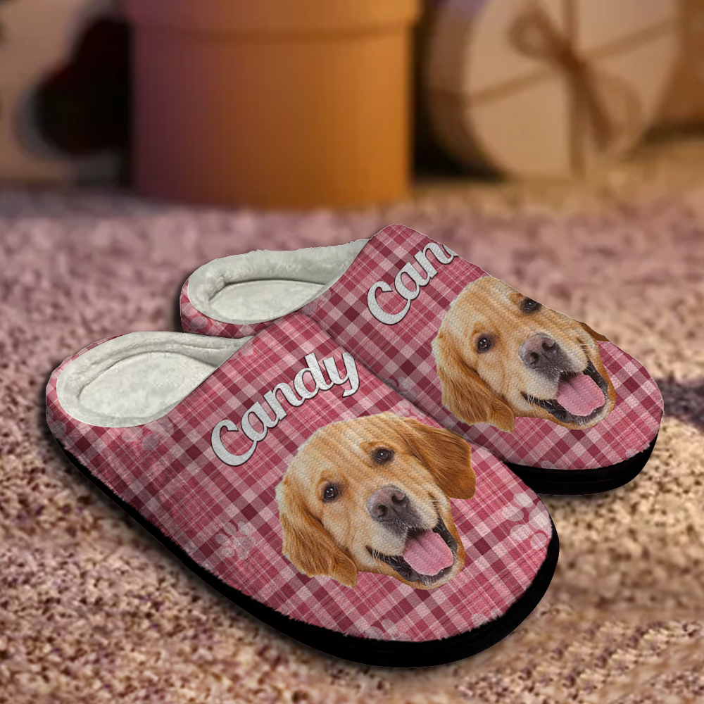 Custom Dog Photo Flannel Patten Slipper Xmas Gift For Dog Lovers CH07 896270