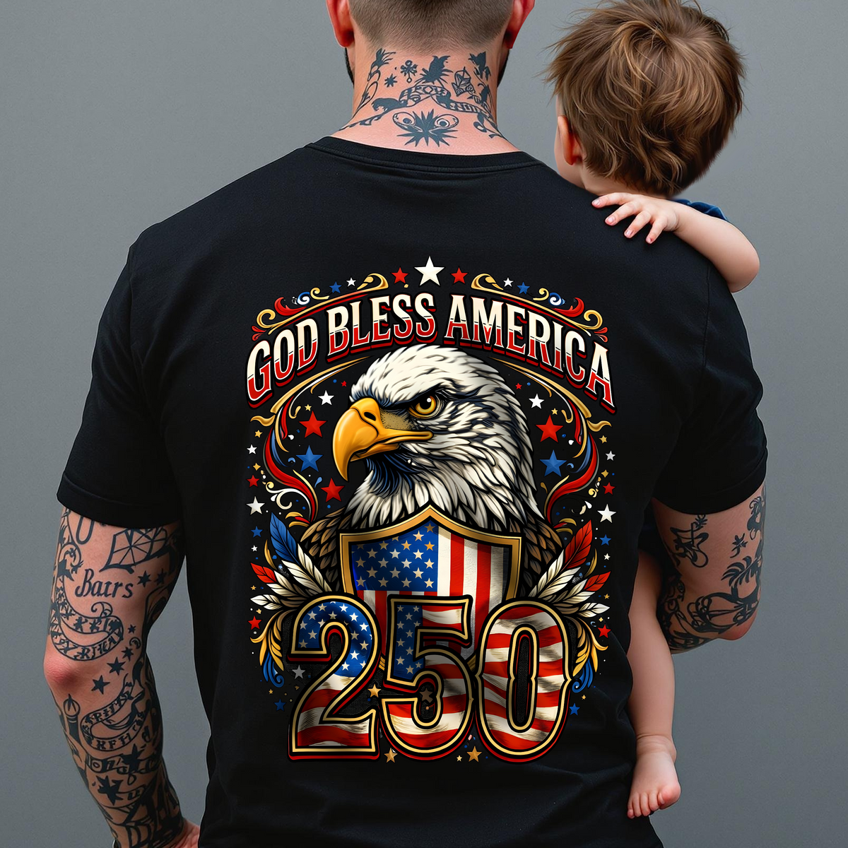 Patriotic God Bless America Dark Shirt 250th Anniversary of America Back Shirt CH07 910966