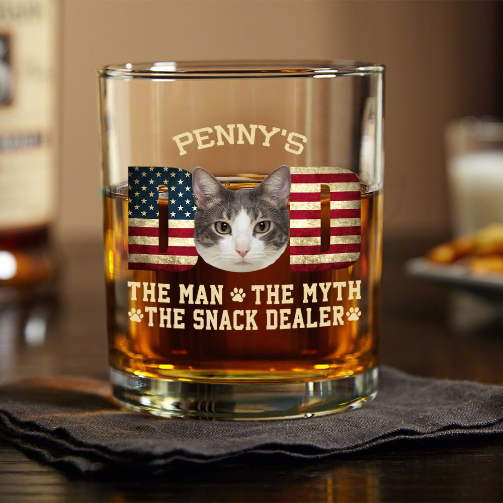 Custom Photo Cat Dad The Man The Myth American Flag Dad Rock Glass HA75 892400