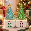 Custom Name Initial Letter Christmas Monogrammed Mini Ceramic Pot with Glass Christmas Tree HO82 903560